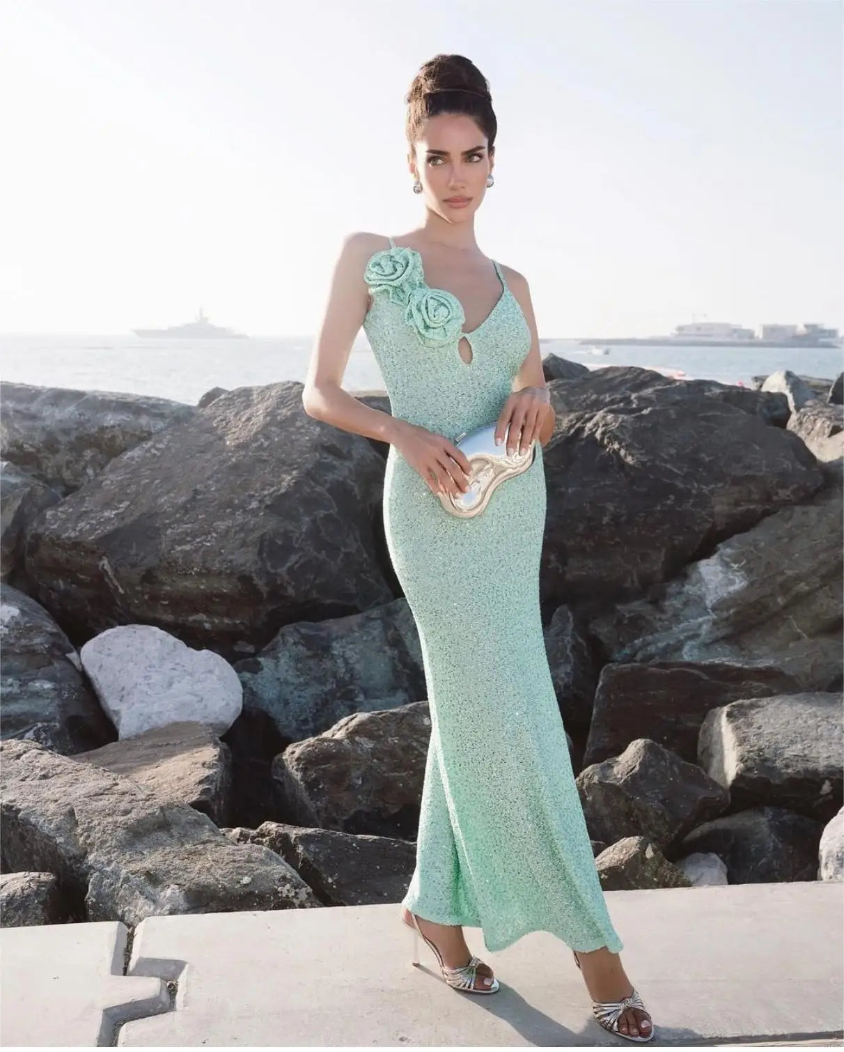 Mint Green Sequins Spaghetti Party Dress image 2