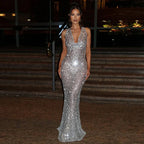 Shiny Sequins Deep V-Neck Halter Party Dress image 1