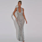 Shiny Sequins Deep V-Neck Halter Party Dress image 2