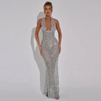 Shiny Sequins Deep V-Neck Halter Party Dress image 3