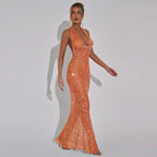 Shiny Sequins Deep V-Neck Halter Party Dress image 7