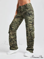 Camouflage Women's Cargo High Wist Vintage Baggy Denim Straight Casual Fashion Jean image 5