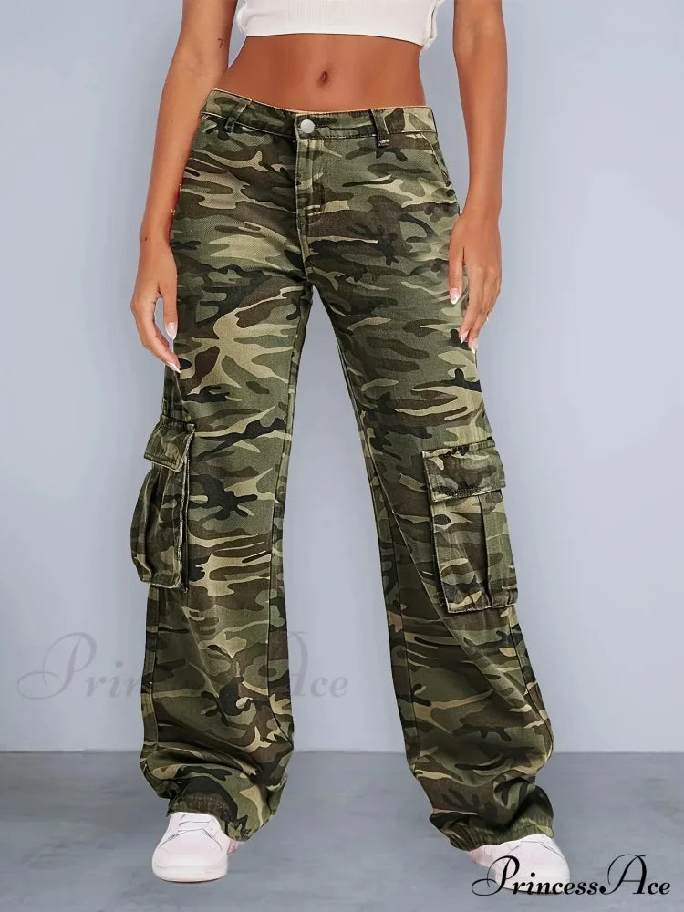 Camouflage Women's Cargo High Wist Vintage Baggy Denim Straight Casual Fashion Jean image 1
