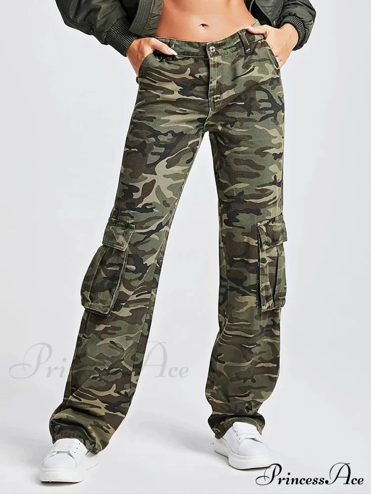 Camouflage Women's Cargo High Wist Vintage Baggy Denim Straight Casual Fashion Jean image 3
