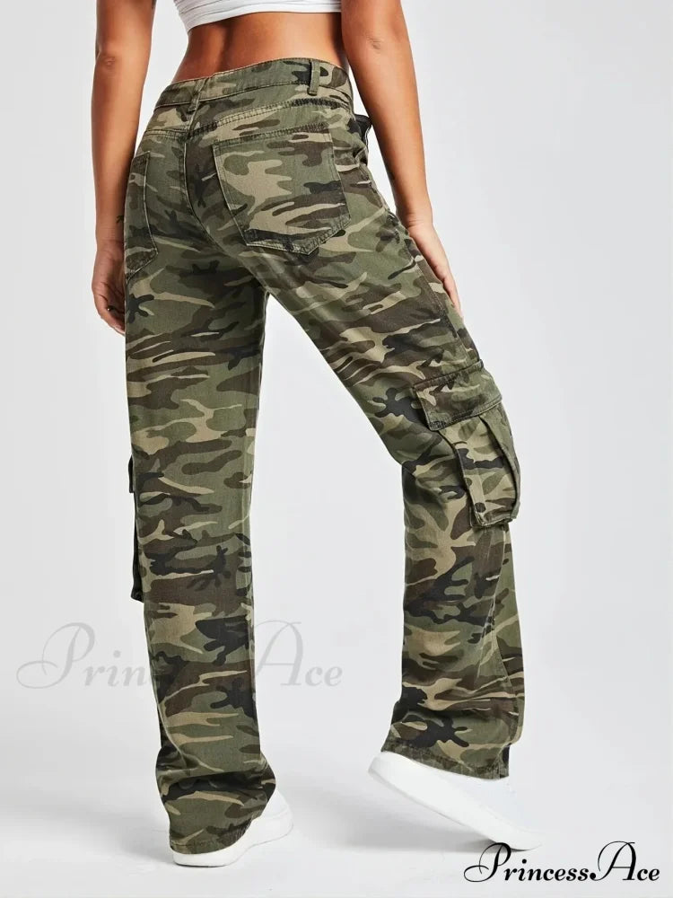 Camouflage Women's Cargo High Wist Vintage Baggy Denim Straight Casual Fashion Jean image 4