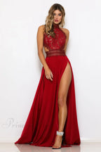 lady's Sexy See-Through lace Nude Back High Slit Dress image 4