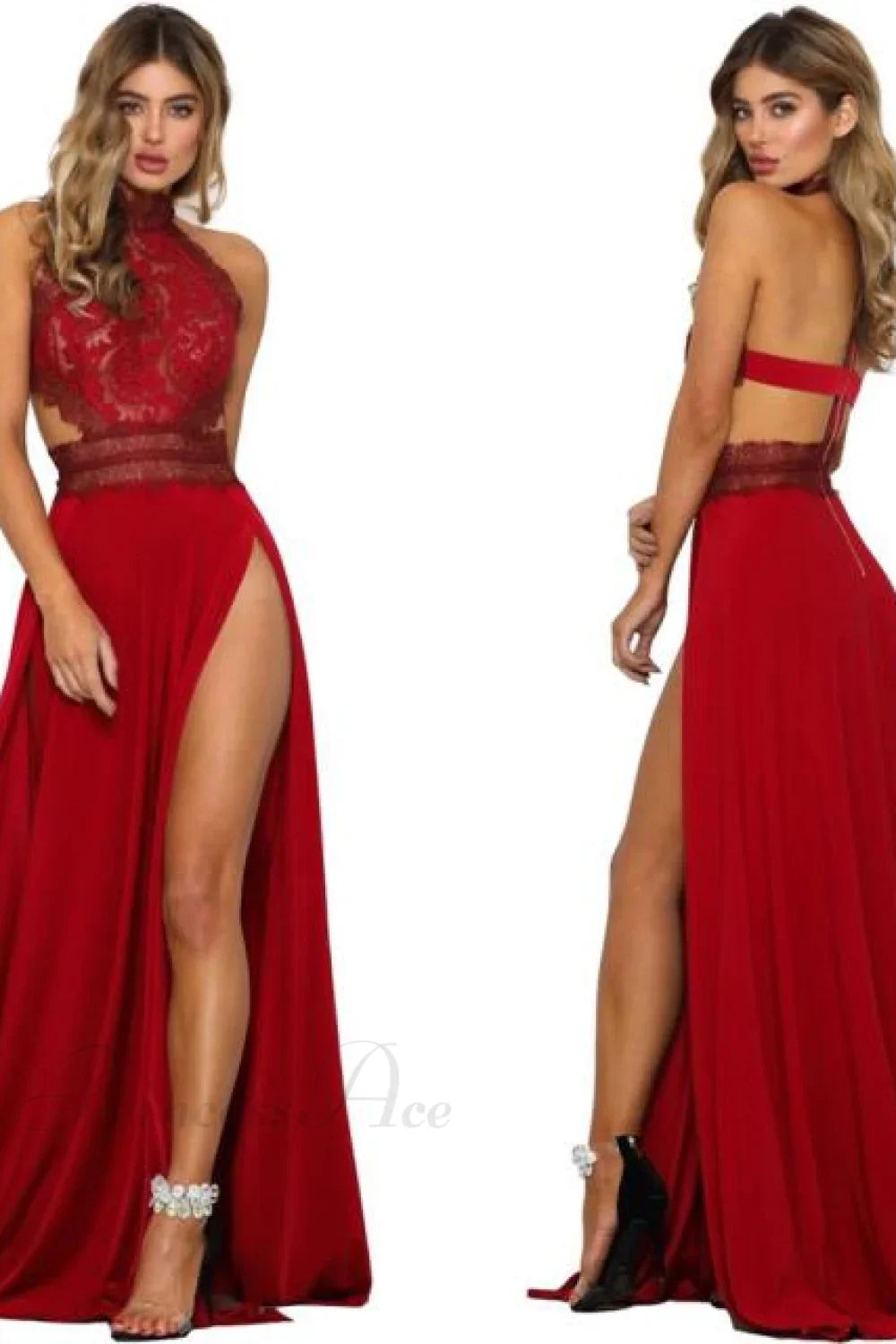lady's Sexy See-Through lace Nude Back High Slit Dress image 5