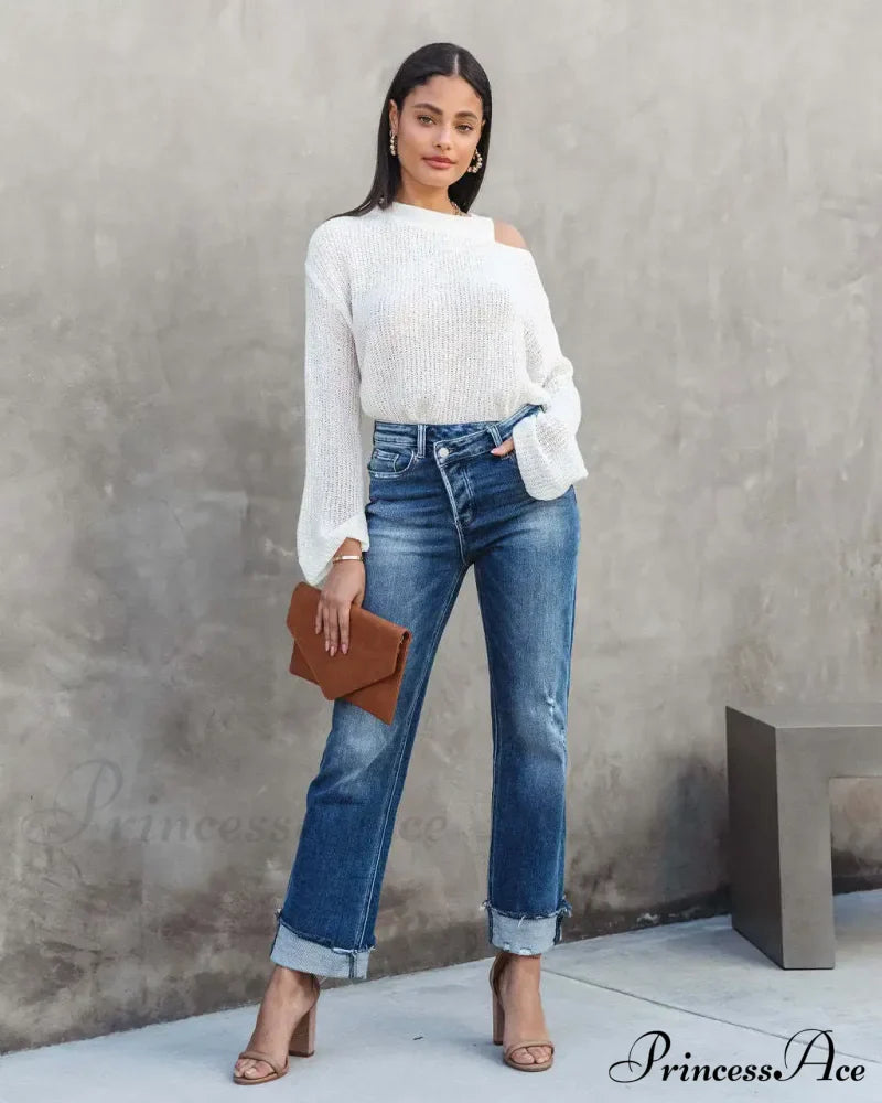 New Casual Loose Women's Wash Button Pockets High Waist Denim Abrade Elegant Jean image 2