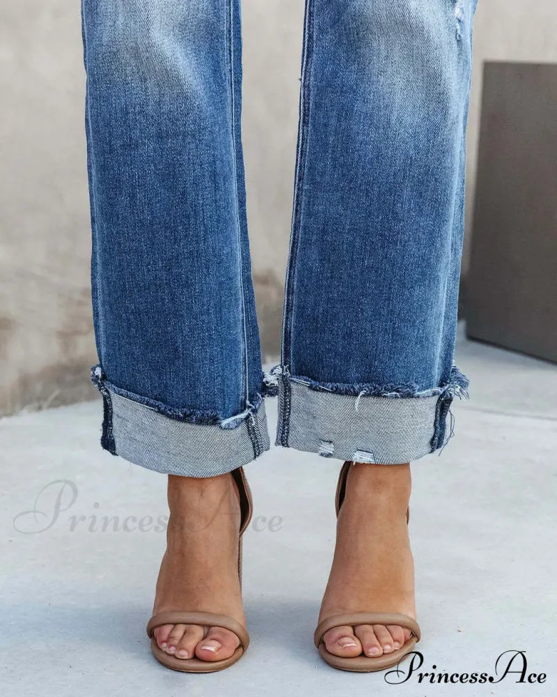 New Casual Loose Women's Wash Button Pockets High Waist Denim Abrade Elegant Jean image 4