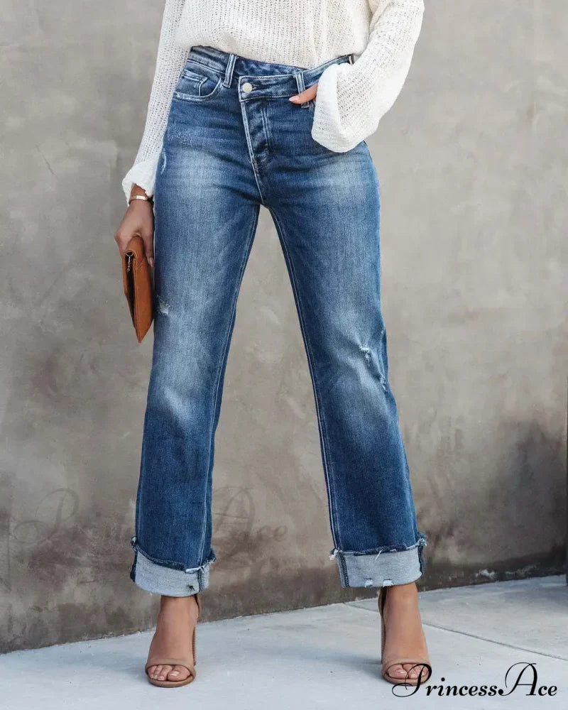 New Casual Loose Women's Wash Button Pockets High Waist Denim Abrade Elegant Jean image 1