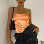 Satin Backless Crop Women Green Summer Cami Bandage Sleeveless Strapless Off Shoulder Tank top image 8