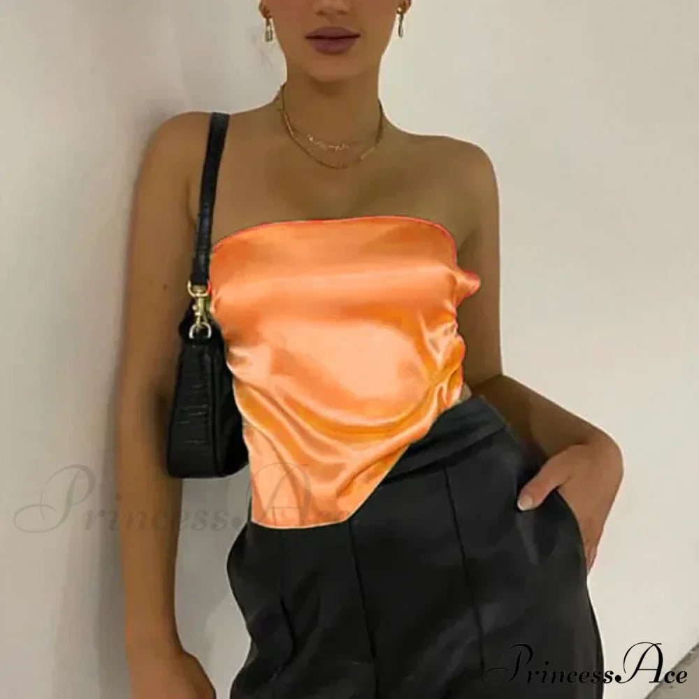 Satin Backless Crop Women Green Summer Cami Bandage Sleeveless Strapless Off Shoulder Tank top image 8
