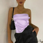 Satin Backless Crop Women Green Summer Cami Bandage Sleeveless Strapless Off Shoulder Tank top image 9