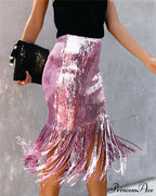Sequin Tassel Tight Midi Skirt image 1