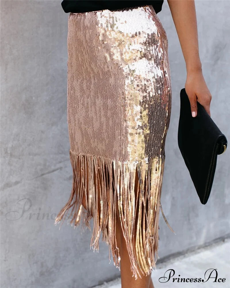 Sequin Tassel Tight Midi Skirt image 2