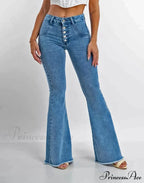 Skinny Flare for Women High Waist Button Lady Sexy Push Up Denim Bell Bottom Jean image 3