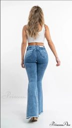 Skinny Flare for Women High Waist Button Lady Sexy Push Up Denim Bell Bottom Jean image 4