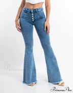 Skinny Flare for Women High Waist Button Lady Sexy Push Up Denim Bell Bottom Jean image 2