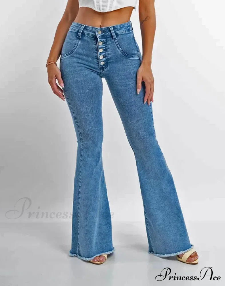 Skinny Flare for Women High Waist Button Lady Sexy Push Up Denim Bell Bottom Jean image 5
