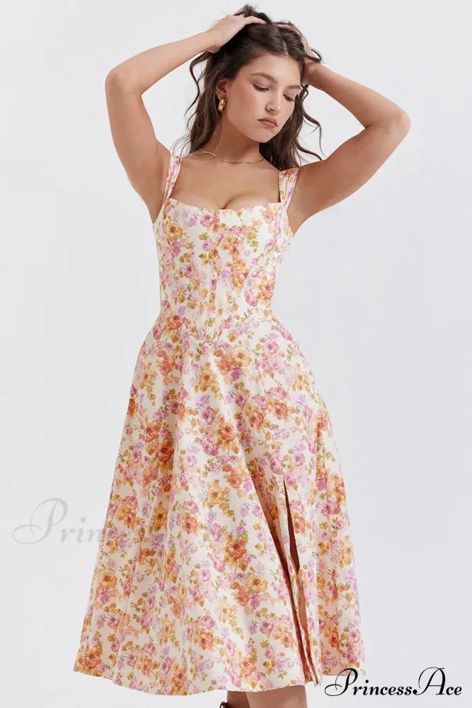 Slip Spring and Summer Thin Ribbon Split Long es for Women Floral Dress image 6