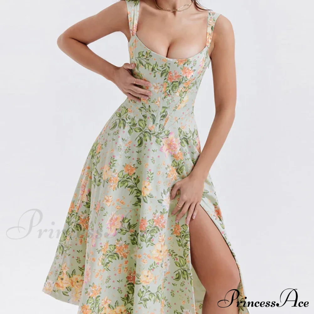 Slip Spring and Summer Thin Ribbon Split Long es for Women Floral Dress image 2