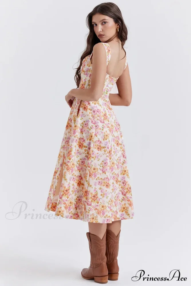Slip Spring and Summer Thin Ribbon Split Long es for Women Floral Dress image 4