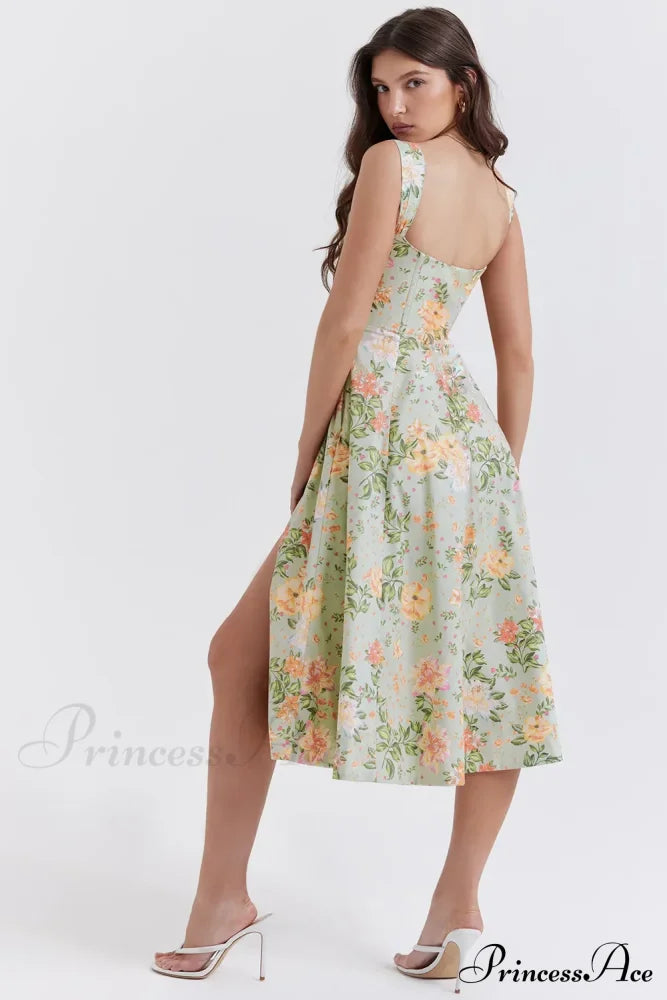 Slip Spring and Summer Thin Ribbon Split Long es for Women Floral Dress image 3