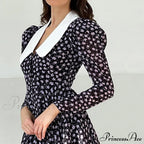 Spring French Puff Sleeve Women's Doll Collar Waist Long Sleeve A-Link Skirt Summer Floral Dress image 4