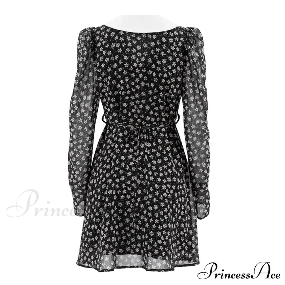 Spring French Puff Sleeve Women's Doll Collar Waist Long Sleeve A-Link Skirt Summer Floral Dress image 6