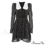 Spring French Puff Sleeve Women's Doll Collar Waist Long Sleeve A-Link Skirt Summer Floral Dress image 5