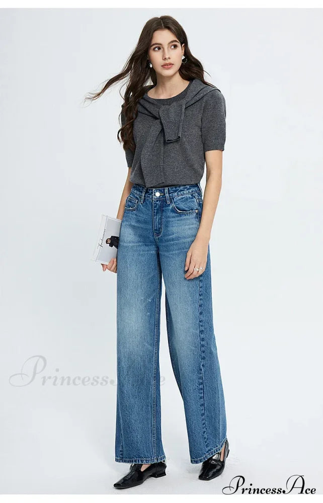Spring New High-waisted Loose Slimming Wide-leg Denim Versatile Floor-length Jean image 2