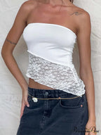 Women Chest Wrapping Solid Lace See Through Backless Casual Chic Strapless Crop Going Out Sleeveless Camis Tank top image 5