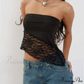 Women Chest Wrapping Solid Lace See Through Backless Casual Chic Strapless Crop Going Out Sleeveless Camis Tank top image 7