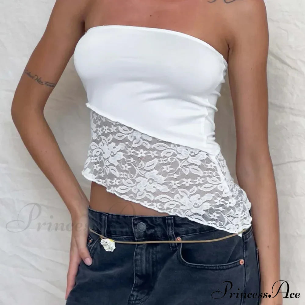 Women Chest Wrapping Solid Lace See Through Backless Casual Chic Strapless Crop Going Out Sleeveless Camis Tank top image 8