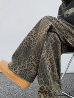 Y2K Leopard Print Wide Leg Women High Waisted Fashion Streetwear Retro Denim Baggy Casual Straight Jean image 6