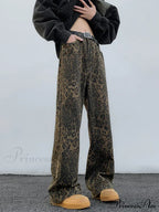 Y2K Leopard Print Wide Leg Women High Waisted Fashion Streetwear Retro Denim Baggy Casual Straight Jean image 4