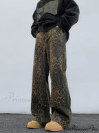 Y2K Leopard Print Wide Leg Women High Waisted Fashion Streetwear Retro Denim Baggy Casual Straight Jean image 1
