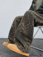 Y2K Leopard Print Wide Leg Women High Waisted Fashion Streetwear Retro Denim Baggy Casual Straight Jean image 5