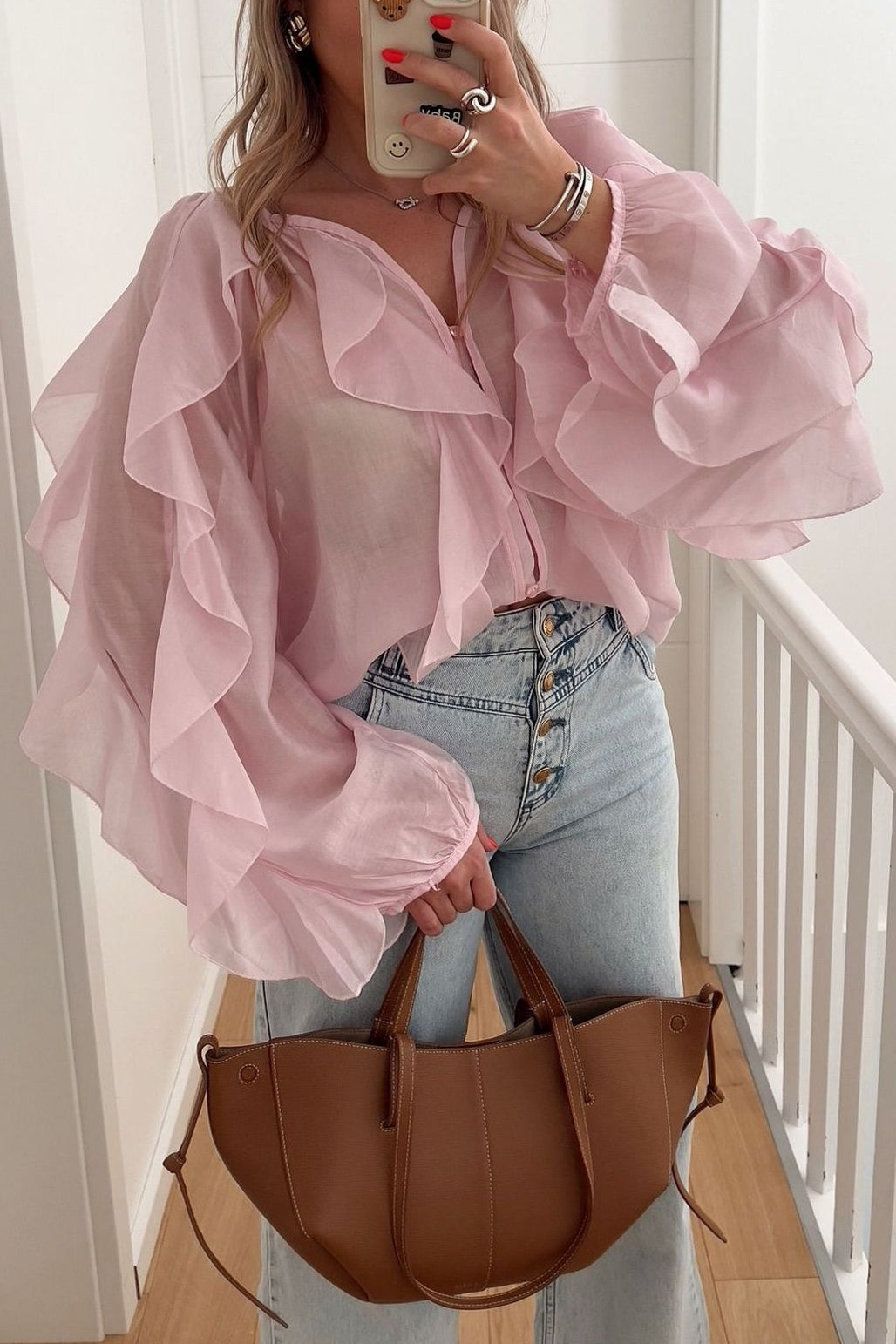 Ruffle V Neck Commuter Fashion Blouse image 2