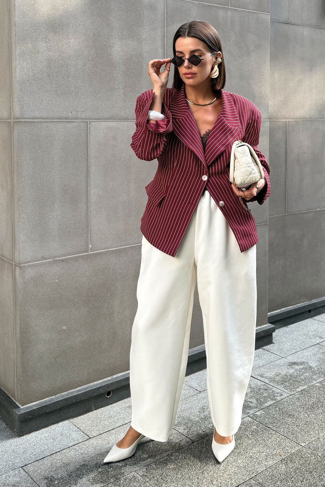 Striped Fitted Waist Designer Blazer Coat image 2