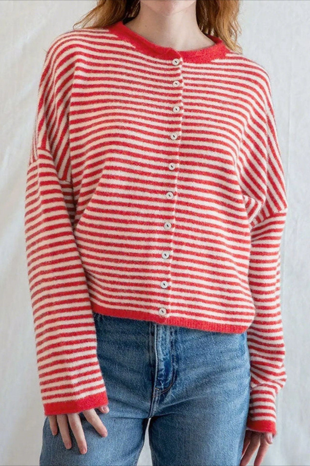 Striped Knit Round Neck Cardigan image 3