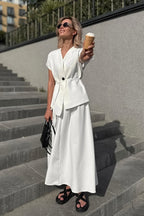 Minimalist Tie Sleeveless Midi A Line Skirt Set image 5