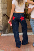 Y2K Star Patch Contrast Wash Jean image 2
