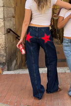 Y2K Star Patch Contrast Wash Jean image 2