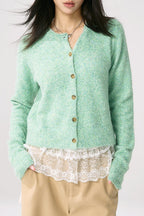 Green Knit Cuffed Solid Chic Cardigan image 1