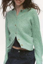 Retro Crew-Neck Green Knit Cardigan image 5