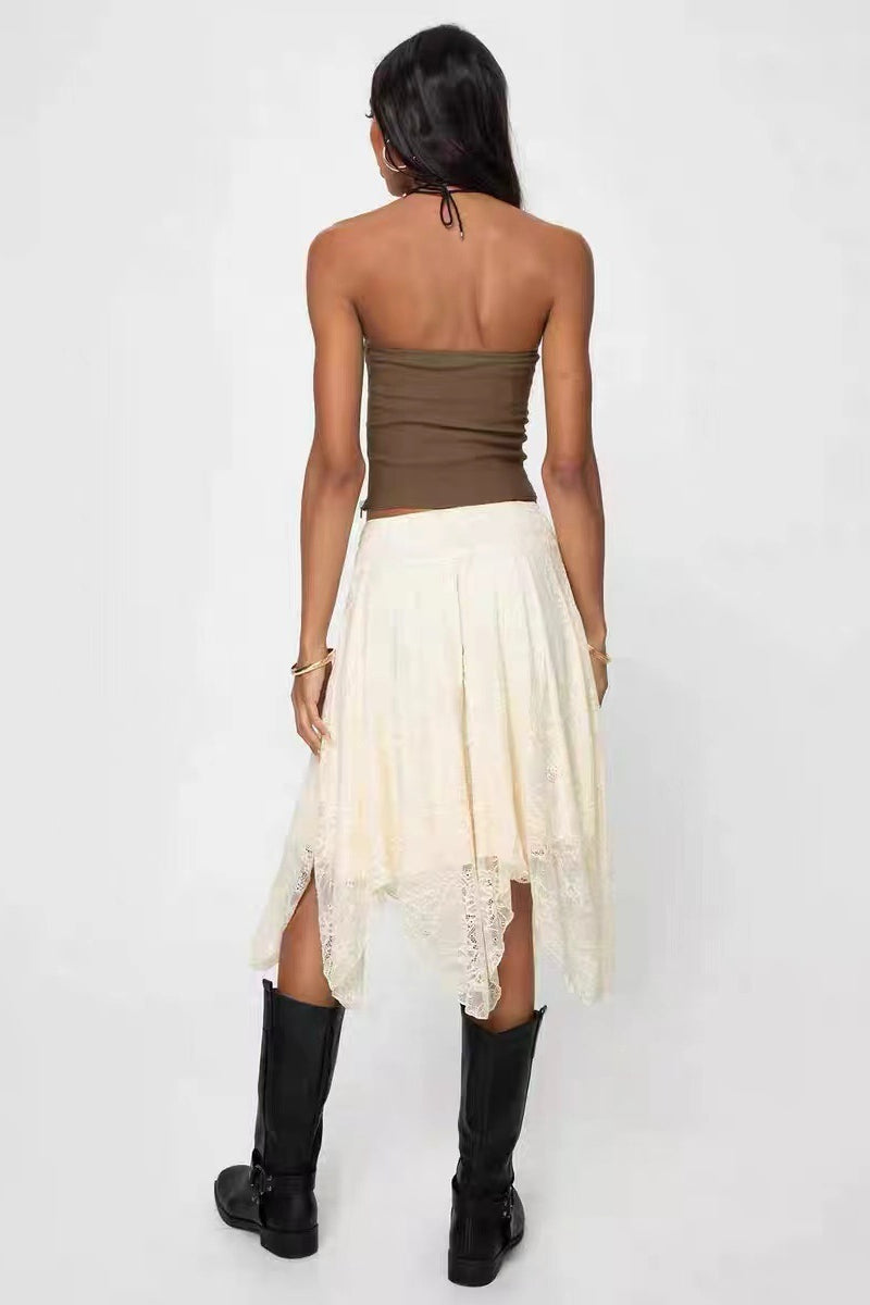 Lace Midi Skirt with Asymmetrical Hem Skirt image 4