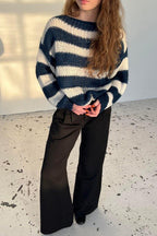Slouchy Striped Crewneck Loose Long Sleeve Knit Sweater image 2