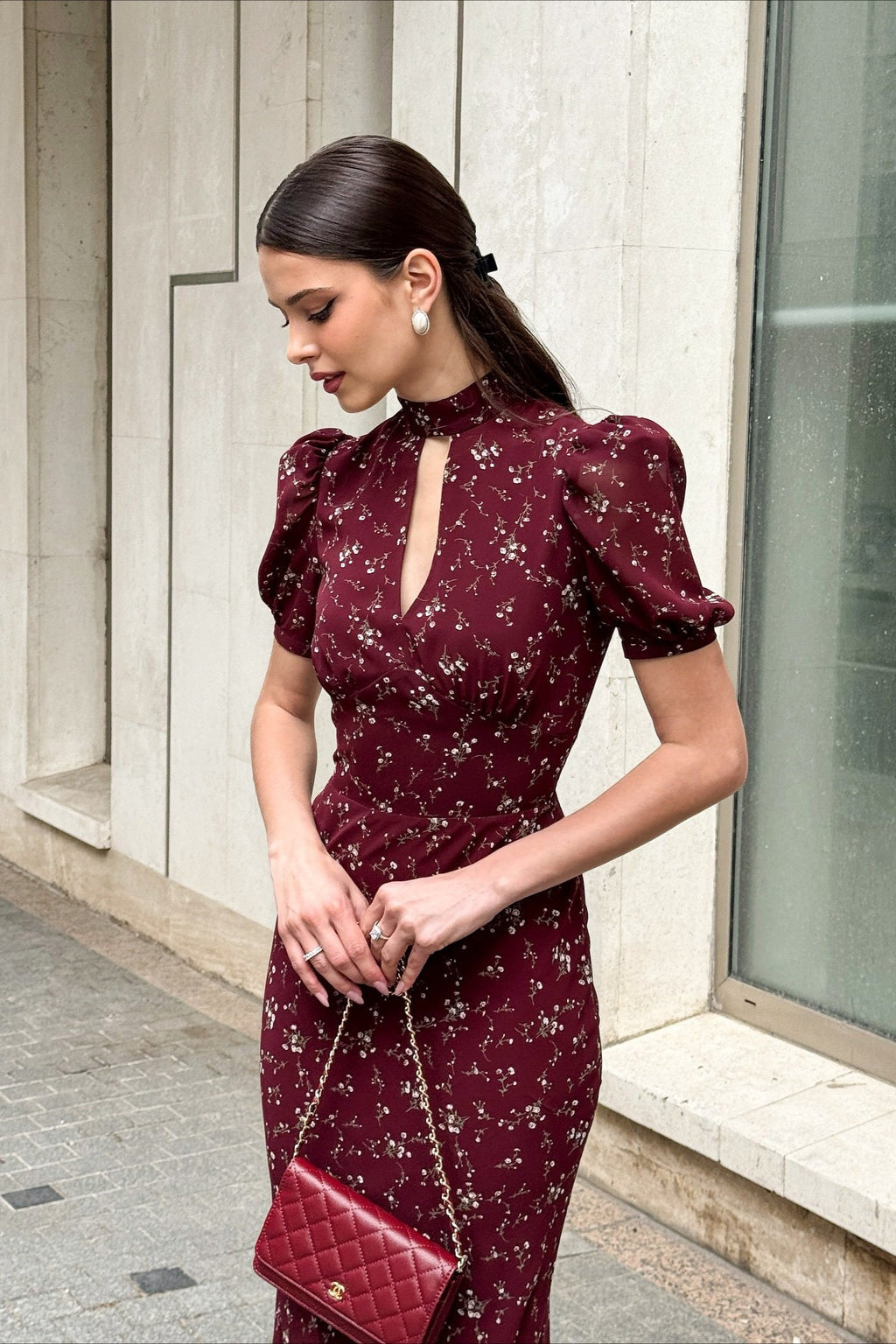 Elegant Floral Deep V Bodycon Maxi Dress image 4