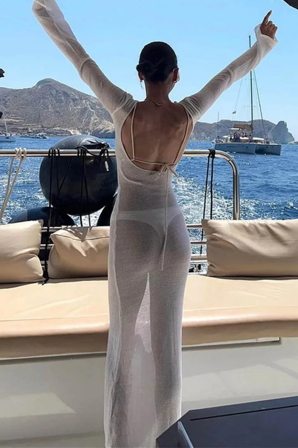 Mesh Long Sleeve See-through Wrap Maxi Dress image 4